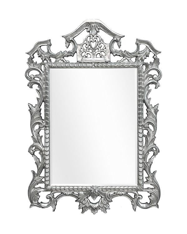 Mobili2g - specchiera foglia argento rettangolare, con cimasa, traforata- misure: l.75 x h.110 x p.3