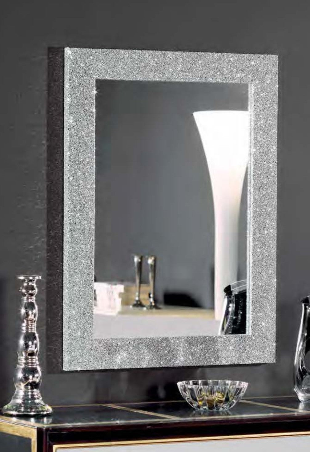 Mobili2g - specchiera glitter argento rettangolare- misure: l.75 x h.95 x p.3