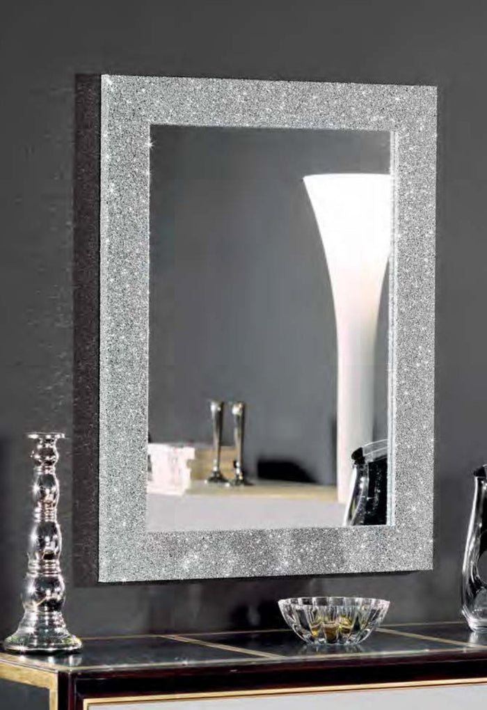 Mobili2g - specchiera glitter argento rettangolare- misure: l.75 x h.95 x p.3