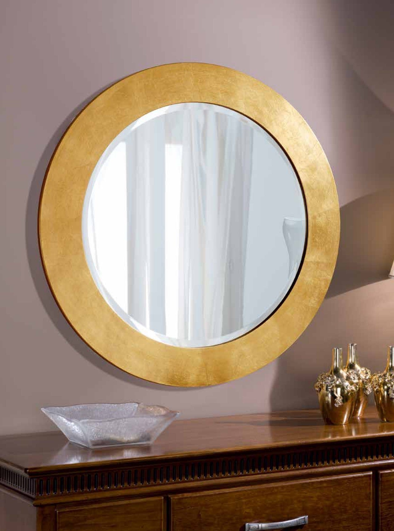 Mobili2g - specchiera in foglia oro rotonda misura : l.78 x h. 78 x p. 2