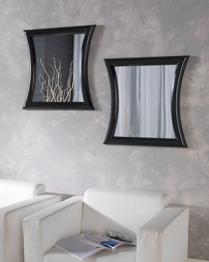 Mobili2g - 1 specchiera laccato nero lucido sagomata misure: 63 x 63 x 3