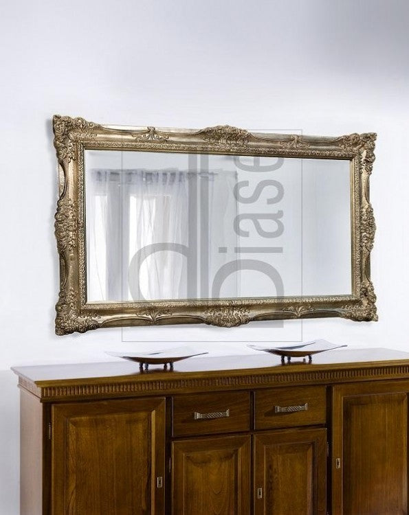 Mobili2g - specchiera foglia argento anticata rettangolare - misure: l.146 x h.86 x p.5