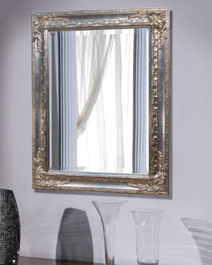 Mobili2g - specchiera in foglia argento rettangolare- misure: l.75 x h.95 x p.3