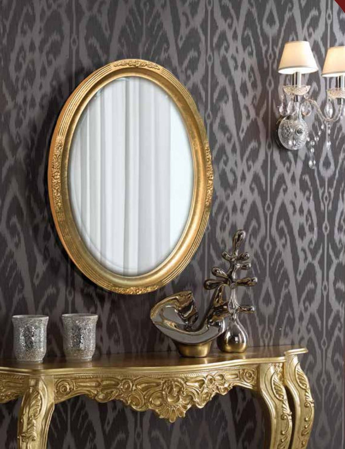 Mobili2g - specchiera in foglia oro ovale- misure: l.60 x h.80 x p.5