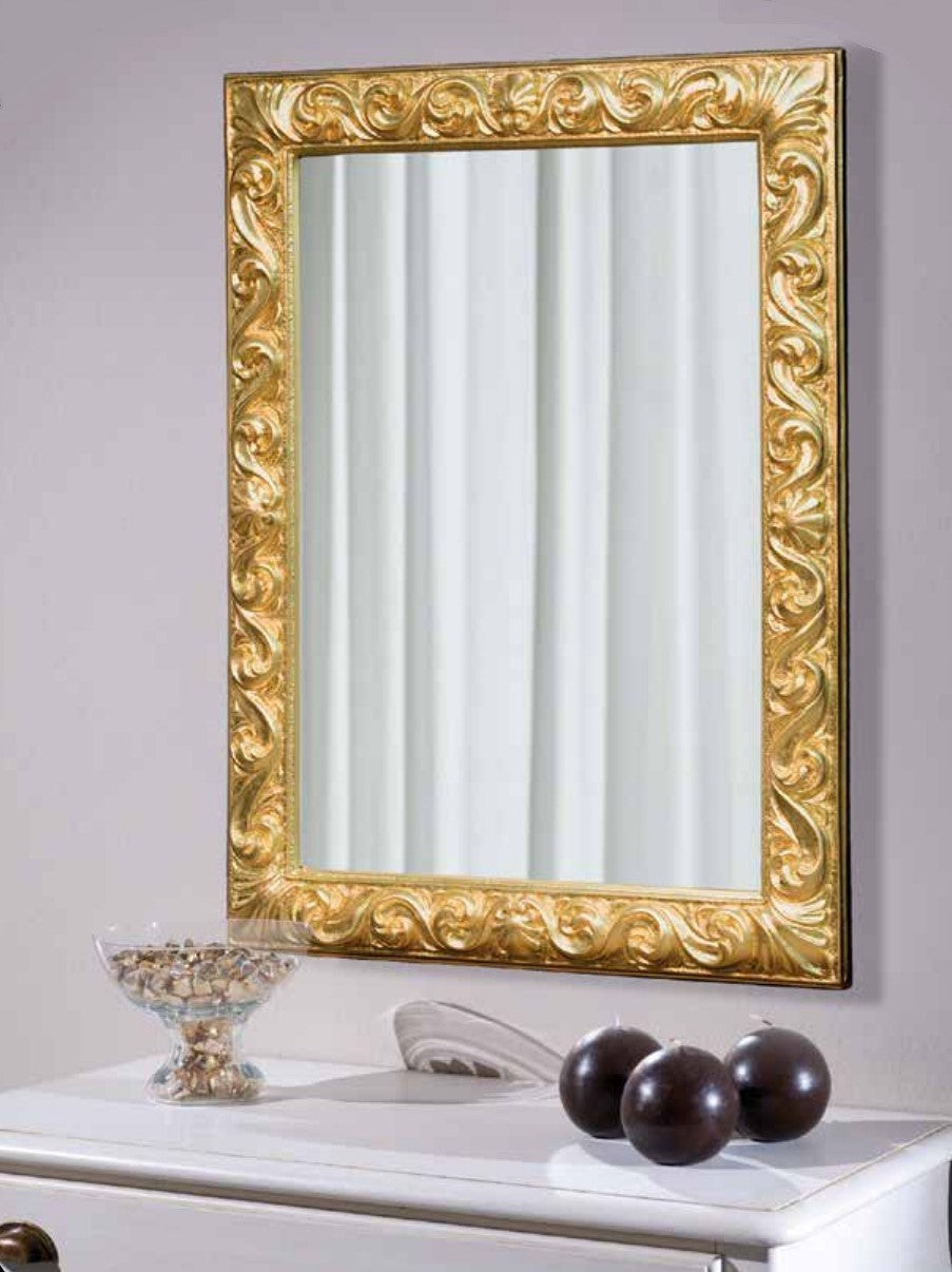 Mobili2g - specchiera in foglia oro brillante rettangolare- misure: l.64 x h.84 x p.4