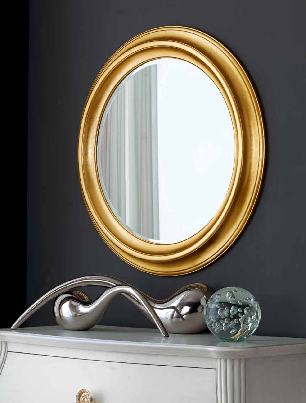 Mobili2g - specchiera in foglia oro rotonda- misure: l.78 x h.78 x p.5