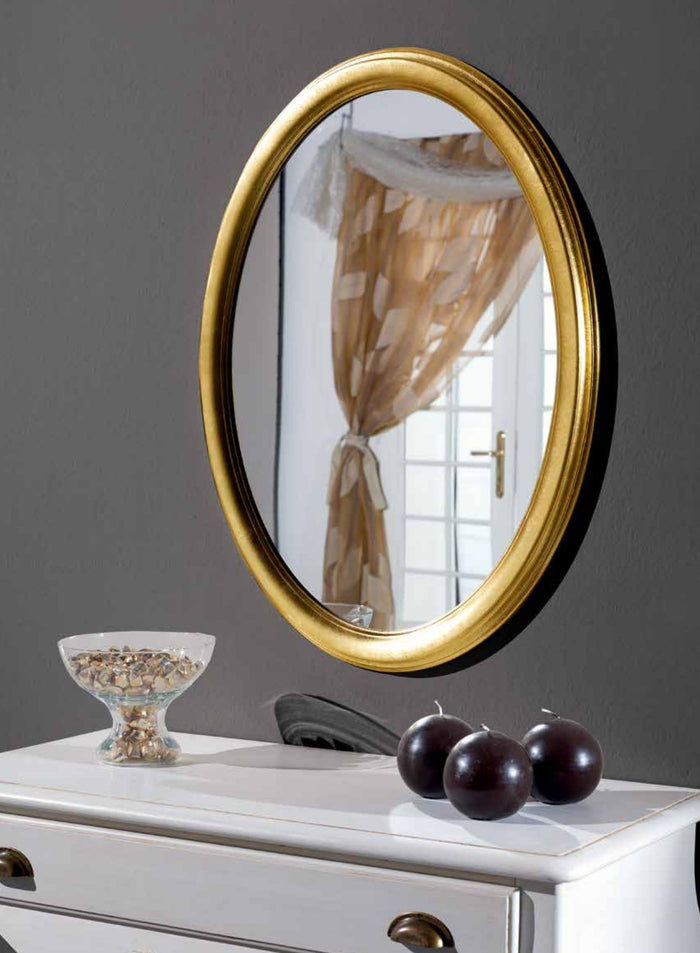 Specchiera in foglia oro ovale- misure: 59 x 79 x 3