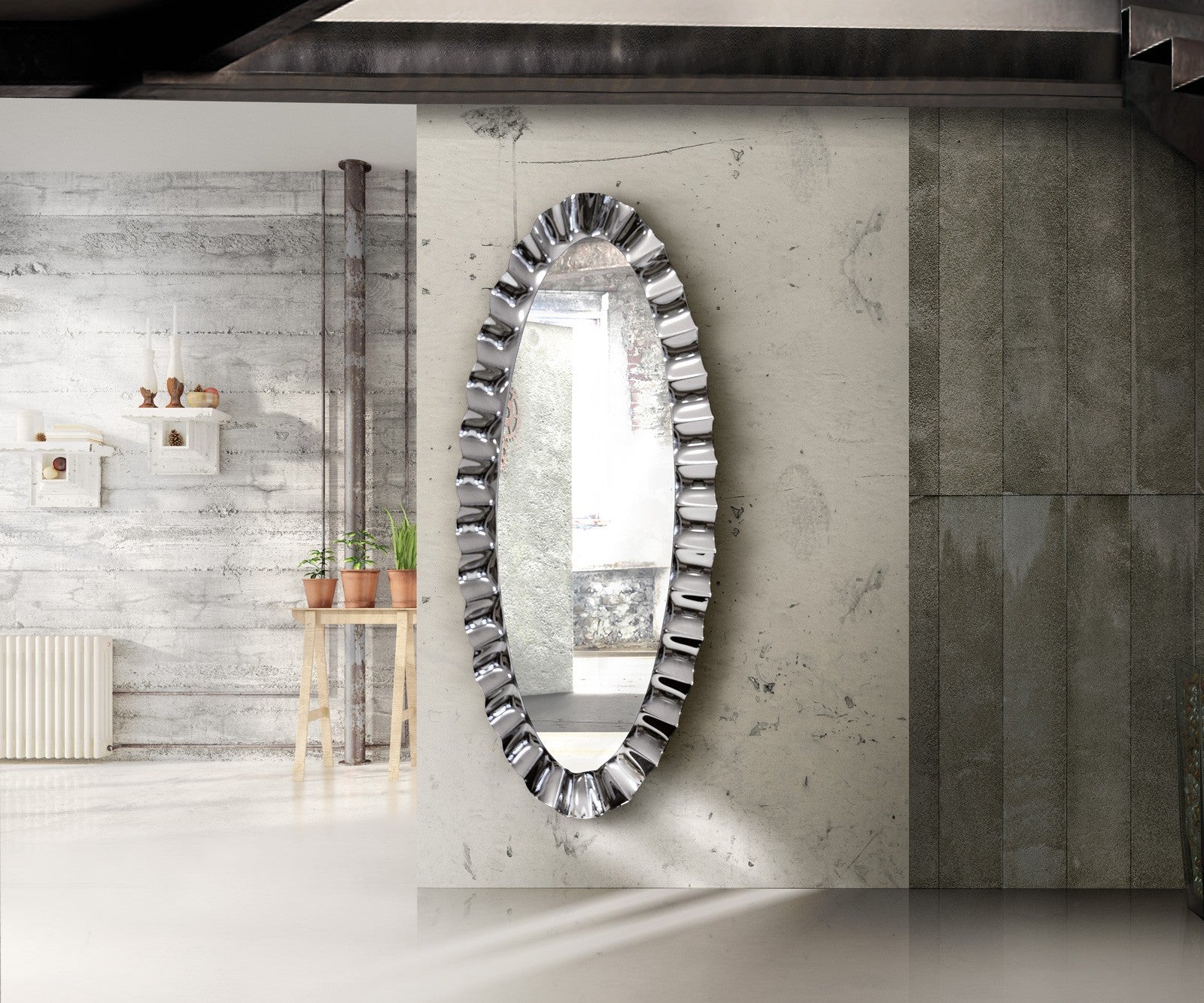 Specchiera moderna ovale con cornice ondulata ad effetto specchio misure l.190x90