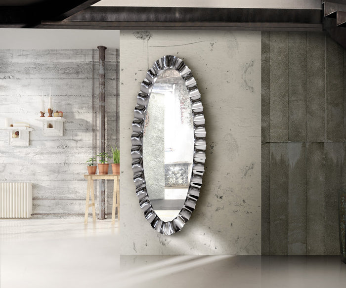 Specchiera moderna ovale con cornice ondulata ad effetto specchio misure l.190x90