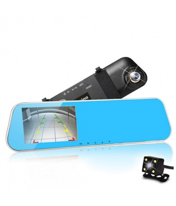 Specchietto Retrovisore Dvr Monitor Hd 4.3" Lcd Telecamera Retromarcia Auto         