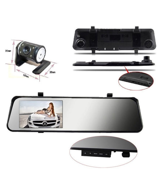 Specchietto Retrovisore Dvr Telecamera Full Hd 1080p 4.3 "lcd Con Retrocamera         