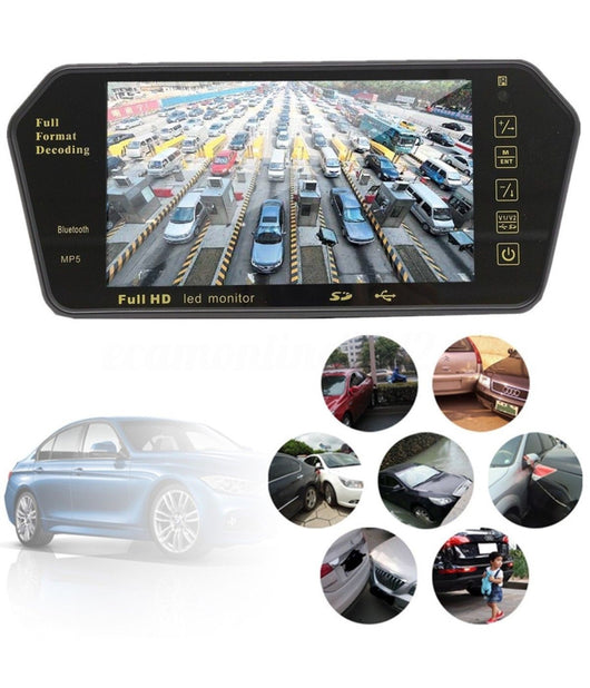 Specchietto Retrovisore Monitor 7'' Bluetooth Usb Sd Tft Mp5 Camera Auto         