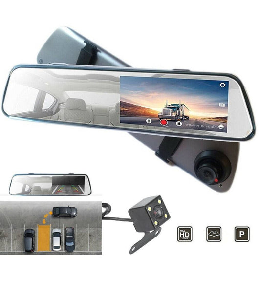 Specchietto Retrovisore Touch Dvr 4.39" Full Hd Tf Camera Anteriore Posteriore         