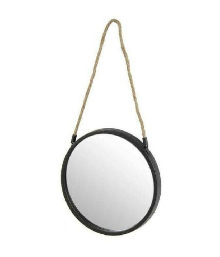 Specchio 25 Cm Con Corda Specchiera Parete Tondo Moderno Nero In Metallo 777042         