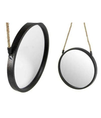 Specchio 25 Cm Con Corda Specchiera Parete Tondo Moderno Nero In Metallo 777042         
