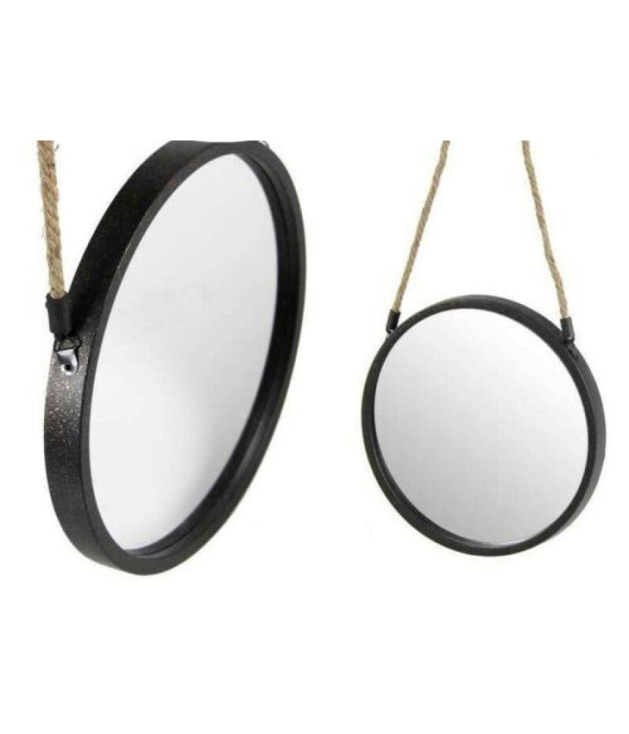 Specchio 25 Cm Con Corda Specchiera Parete Tondo Moderno Nero In Metallo 777042         