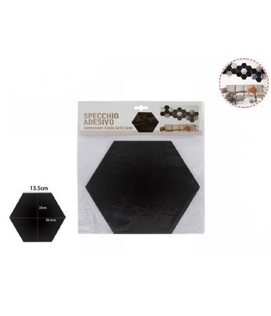 Specchio Adesivo Esagonale Adesiva Murale Arredamento Casa 23x26.5x13.5 Cm 70880         