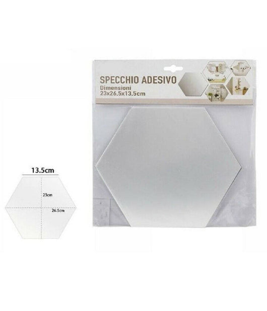 Specchio Adesivo Esagonale Adesiva Murale Arredamento Casa 23x26.5x13.5cm 70878         