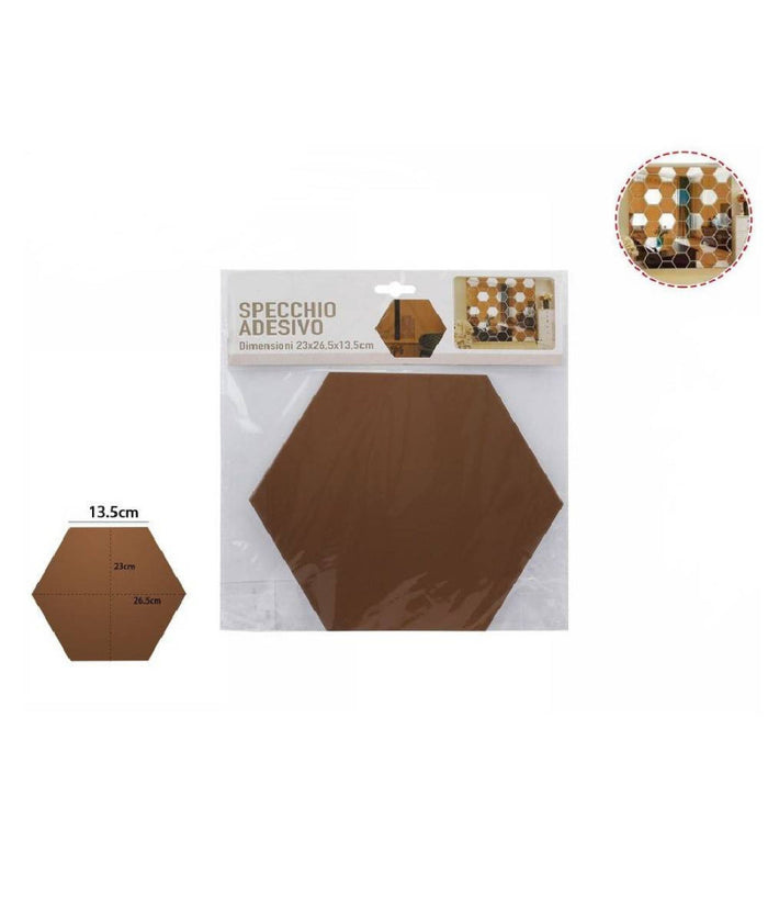 Specchio Adesivo Esagonale Adesiva Murale Arredamento Casa 23x26.5x13.5cm 70879         