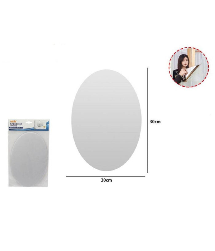 Specchio Adesivo Forma Ovale Adesiva Murale Arredamento Casa 20 X 30 Cm         