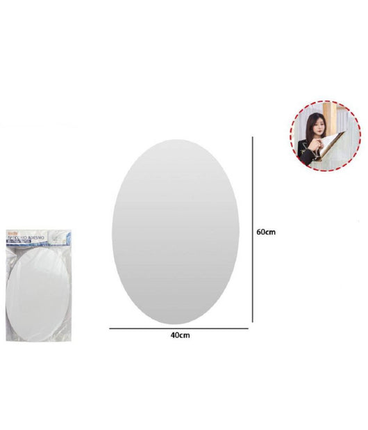 Specchio Adesivo Forma Ovale Adesiva Murale Arredamento Casa 40 X 60 Cm         