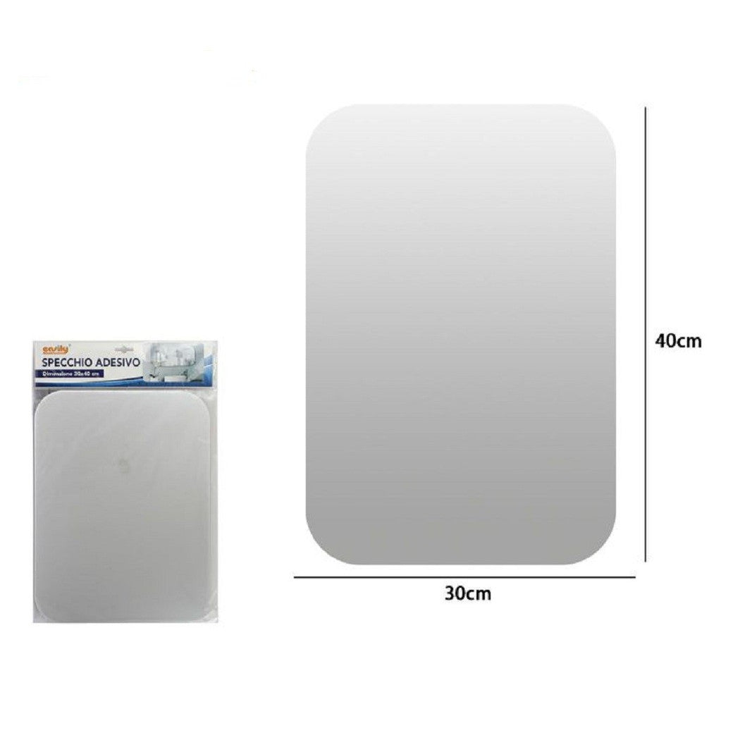 Trade Shop - Specchio Adesivo Forma Rettangolare Adesiva Murale Arredamento Casa 30x40cm -