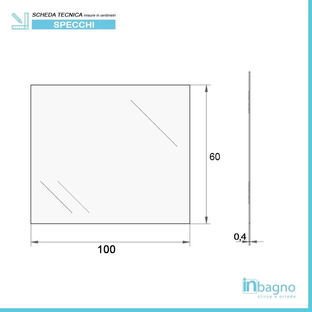 Specchio bagno 100x60 cm a filo lucido con installazione reversibile