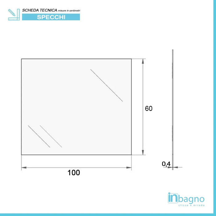 Specchio bagno 100x60 cm a filo lucido con installazione reversibile