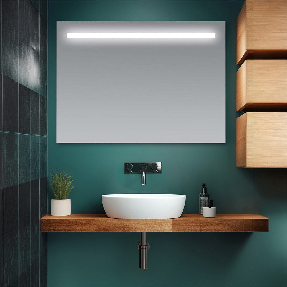 Specchio bagno 105x70 cm con fascia LED superiore bianco naturale