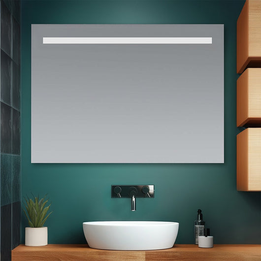Specchio bagno 105x70 cm con fascia LED superiore bianco naturale