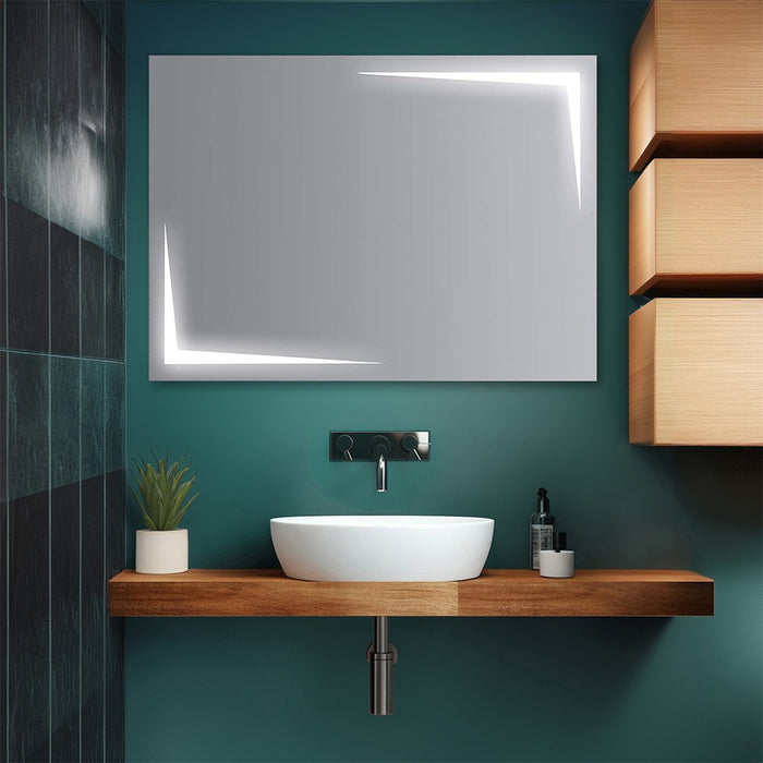 Specchio bagno 105x70 cm reversibile con LED naturale agli angoli