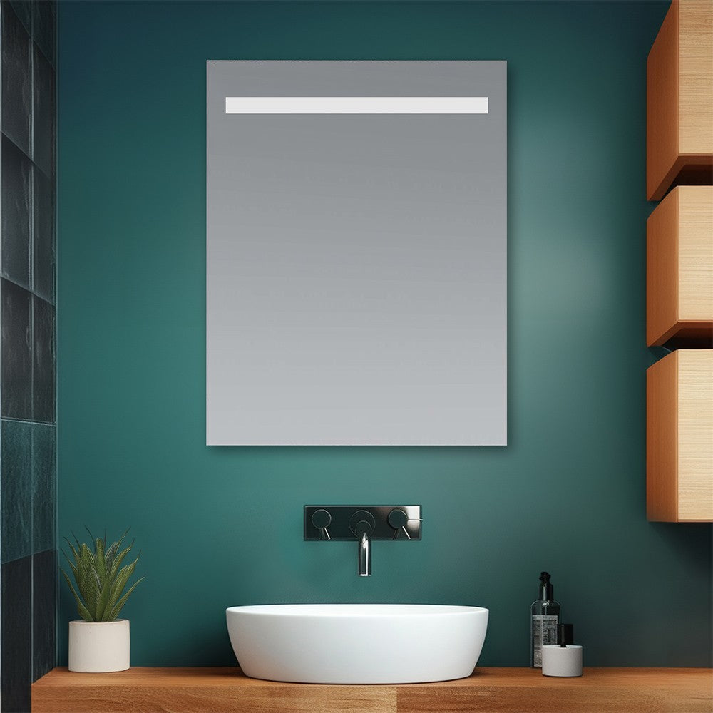 Specchio bagno 50x70 cm con fascia LED superiore bianco naturale