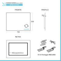 Specchio bagno 50x70 cm illuminazione perimetrale e installazione reversibile