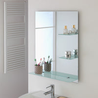 Specchio bagno 60x80 cm a filo lucido con mensole in vetro satinato