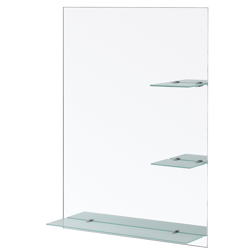 Specchio bagno 60x80 cm a filo lucido con mensole in vetro satinato