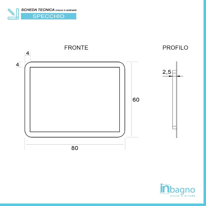 Specchio bagno 60x80 cm con LED naturale e installazione reversibile