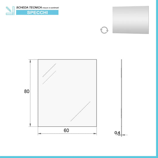 Specchio bagno 60x80 cm reversibile con luce LED naturale