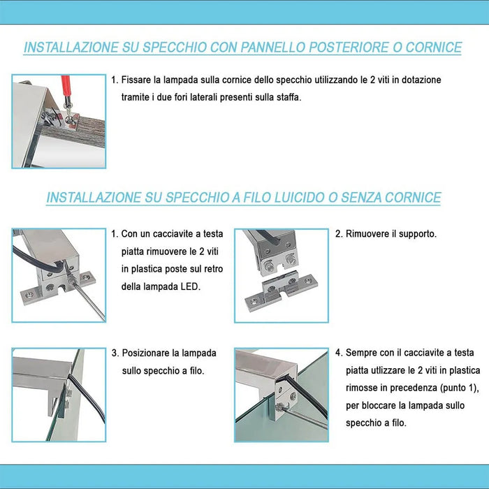 Specchio bagno 70x90 cm reversibile con angoli tondi e luce LED fredda