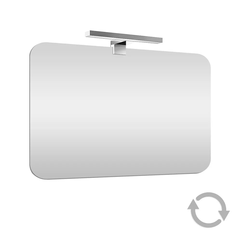Specchio bagno 70x90 cm reversibile con angoli tondi e luce LED fredda