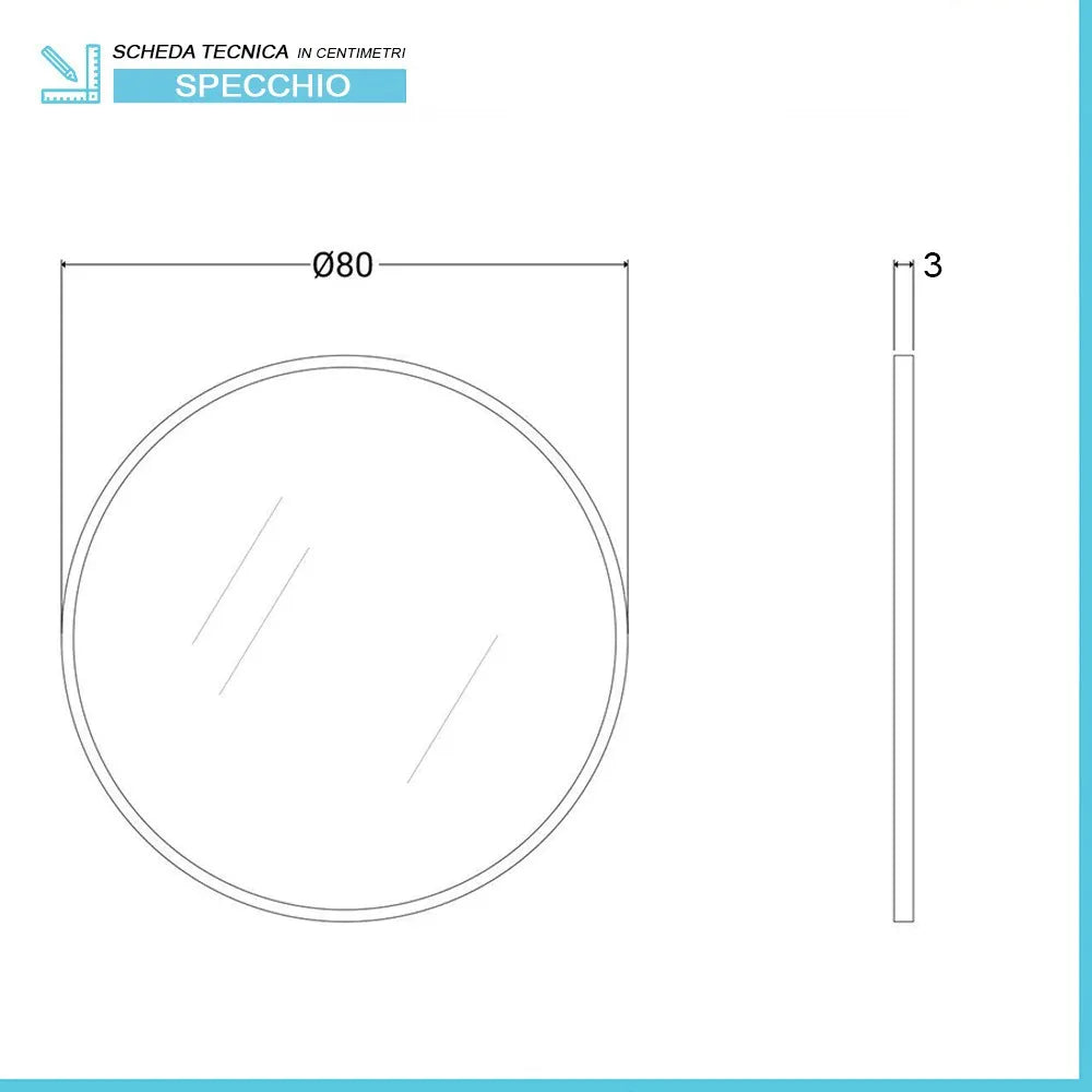 Specchio bagno 80 cm con cornice oro e installazione a parete