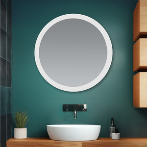 Specchio bagno 80 cm tondo con cornice LED serigrafata bianco naturale