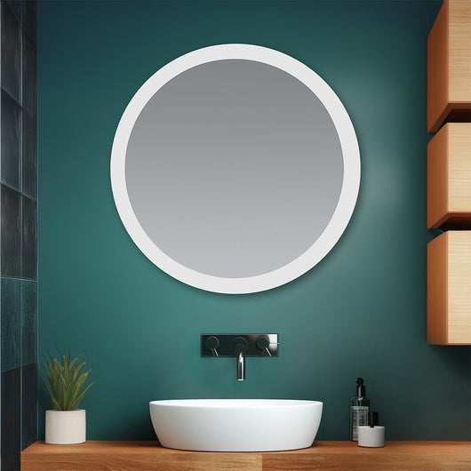 Specchio bagno 80 cm tondo con cornice LED serigrafata bianco naturale
