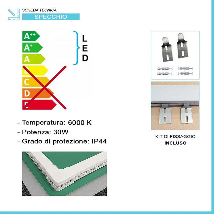 Specchio bagno 80 cm tondo con cornice LED serigrafata bianco naturale