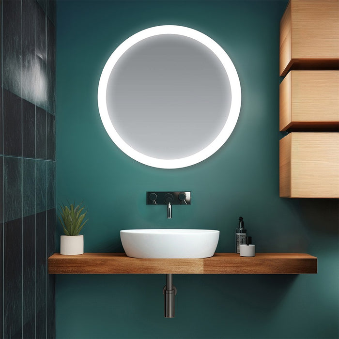 Specchio bagno 80 cm tondo con cornice LED serigrafata bianco naturale