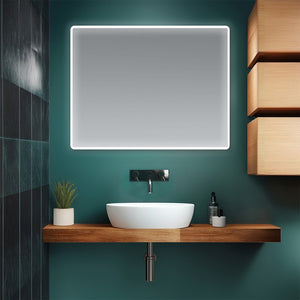 Specchio bagno 80x60 cm reversibile con cornice slim LED naturale