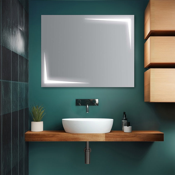 Specchio bagno 80x60 cm reversibile con LED naturale agli angoli