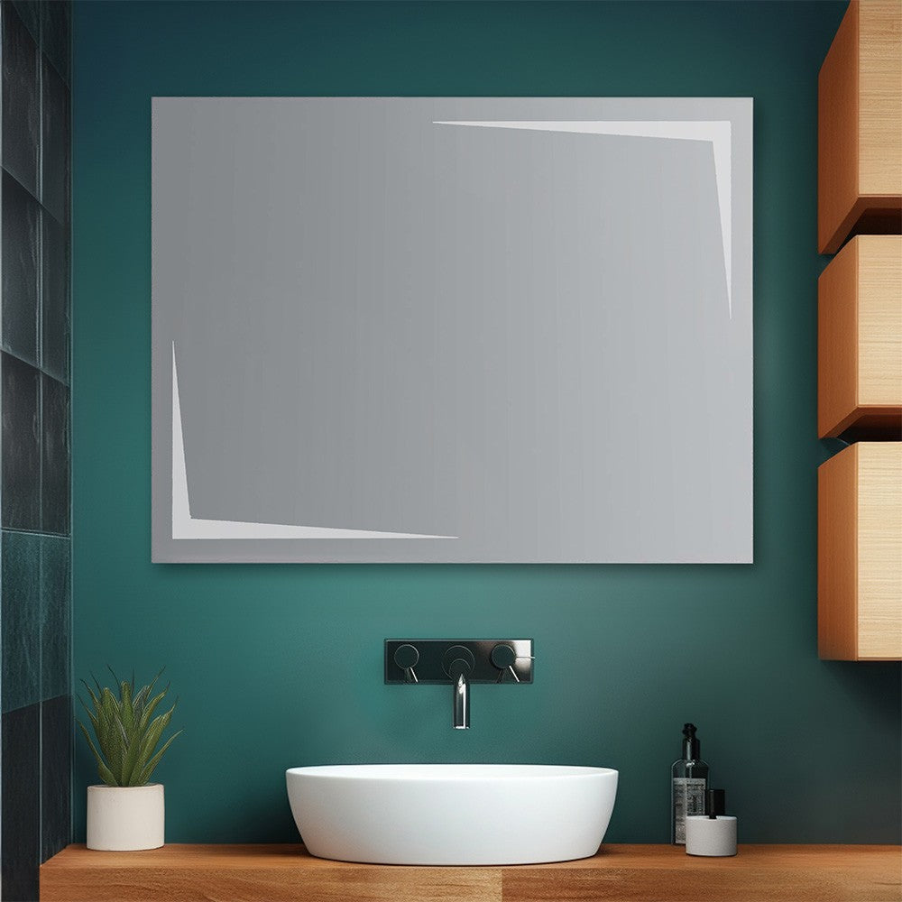 Specchio bagno 80x60 cm reversibile con LED naturale agli angoli