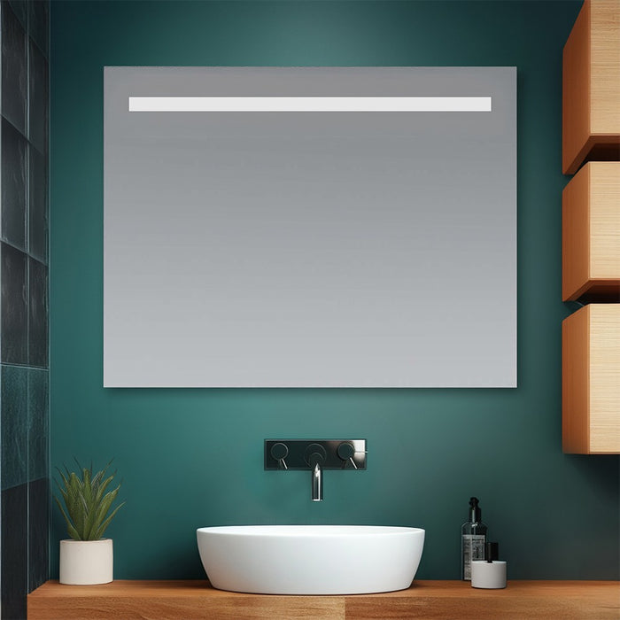 Specchio bagno 90x60 cm con fascia LED superiore bianco naturale