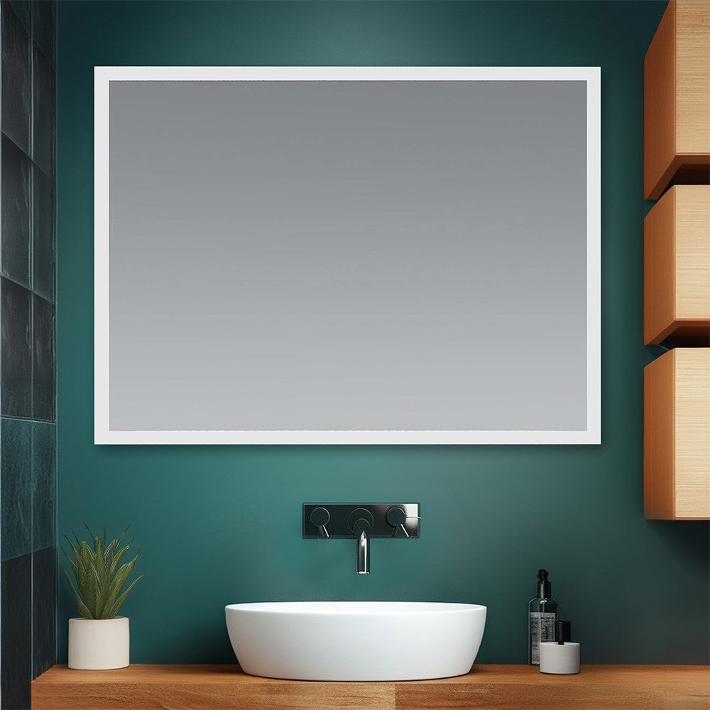 Specchio bagno 90x70 cm reversibile con cornice LED bianco naturale