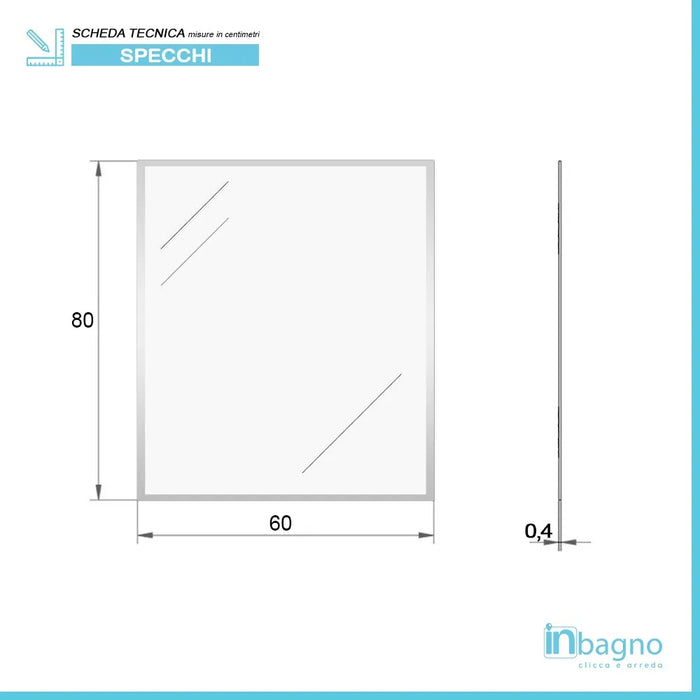 Specchio bagno a filo 60x80 cm reversibile con bisellatura 2,5 cm